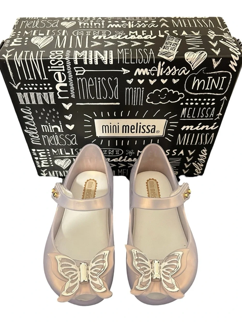 Mini Melissa Toddler Girl 7 Beauty & The Beast Silver Butterfly Maryjane Shoes
